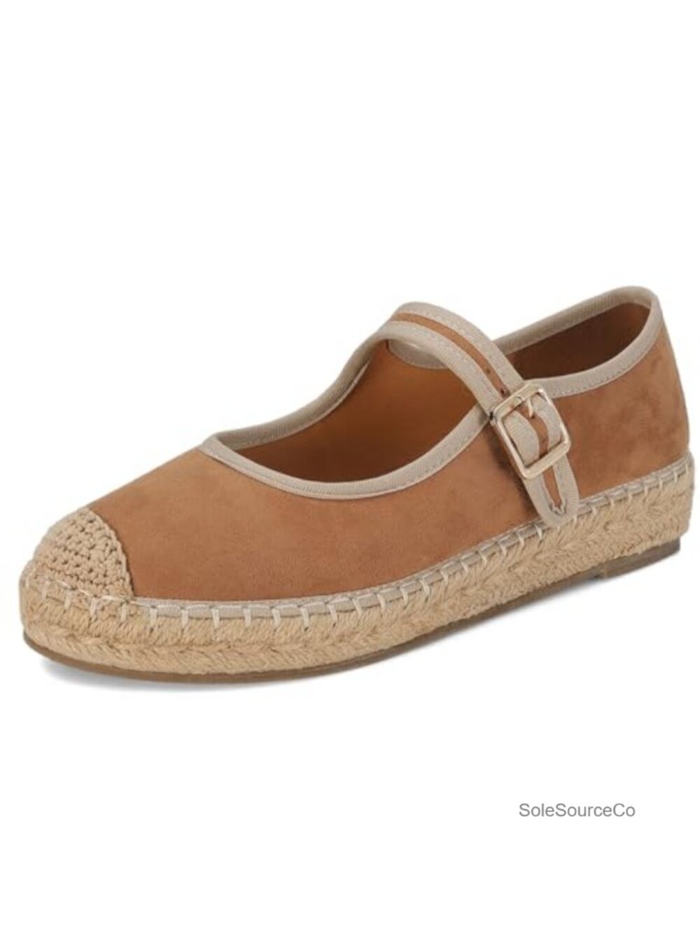 Women's Platform Mary Jane Flats Espadrilles Mesh Woven Raffia Buckle Strap